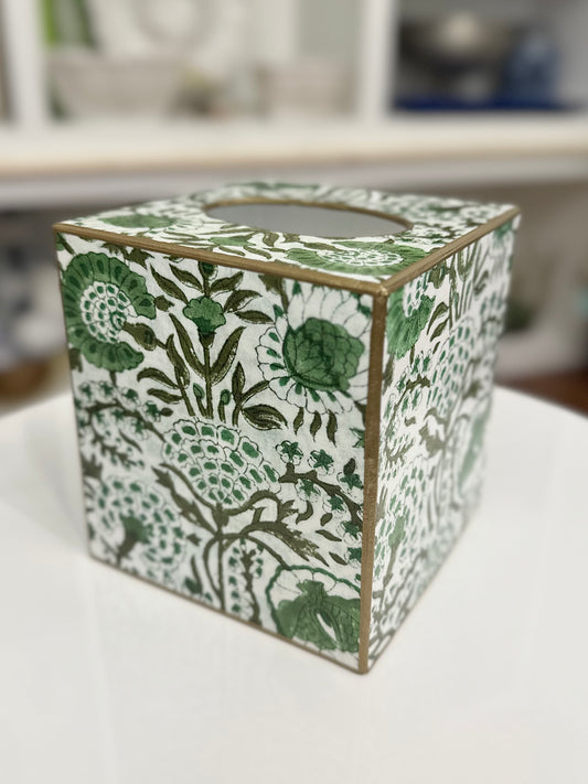 TB6685 - Green Floral Block Tissue Box Cover