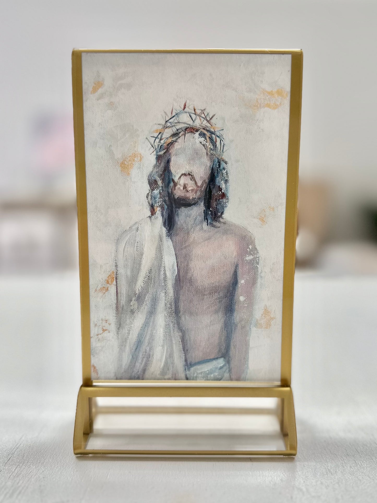 Jesus 'Crown of Thorns' in Acrylic Gold Frame 4x7