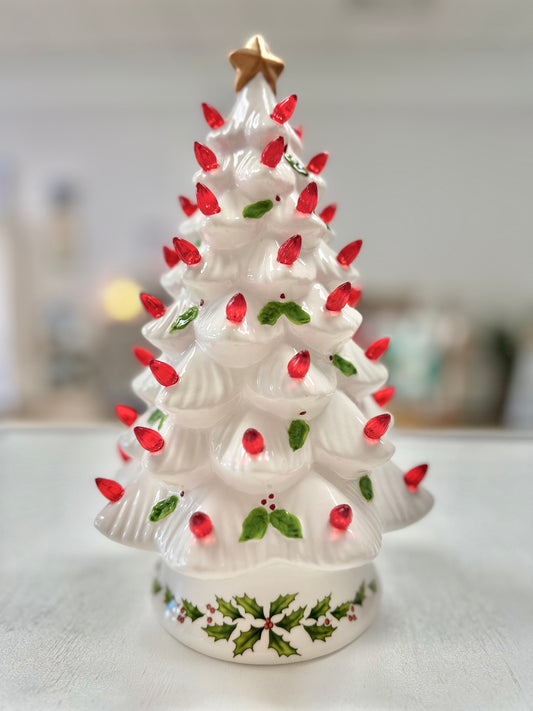 13” Lighted Vintage Holly Tree