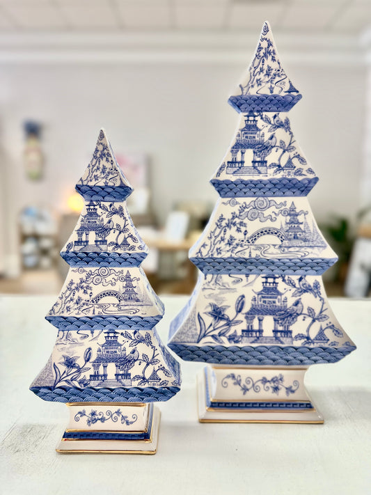 Large Set of Blue Chinoiserie Trees