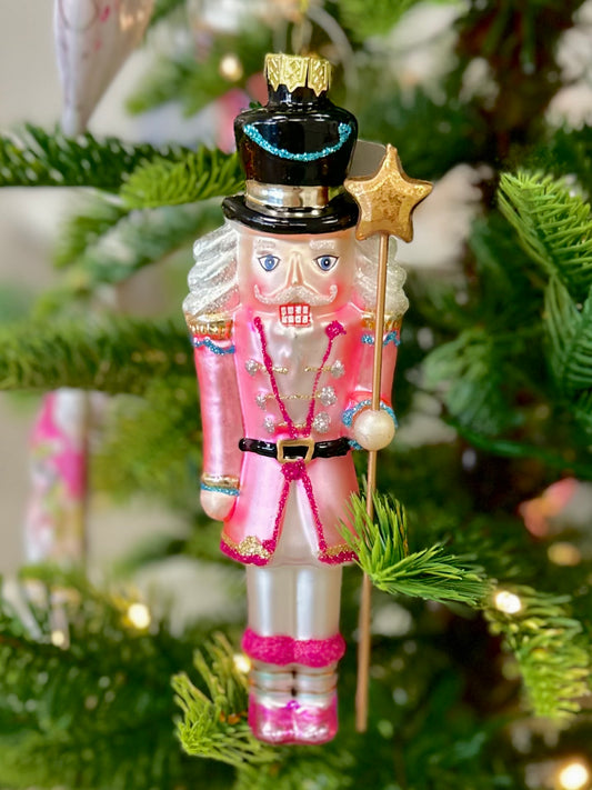 6" Blushing Nutcracker Glass Ornament