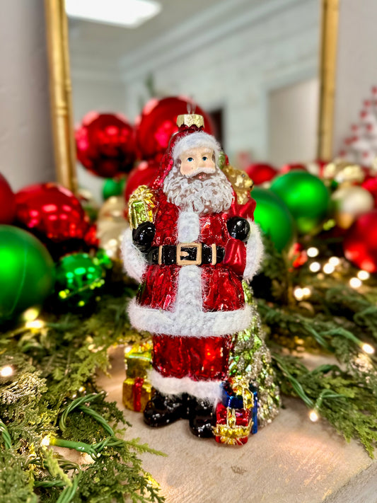 Traditional Santa Glass Ornament