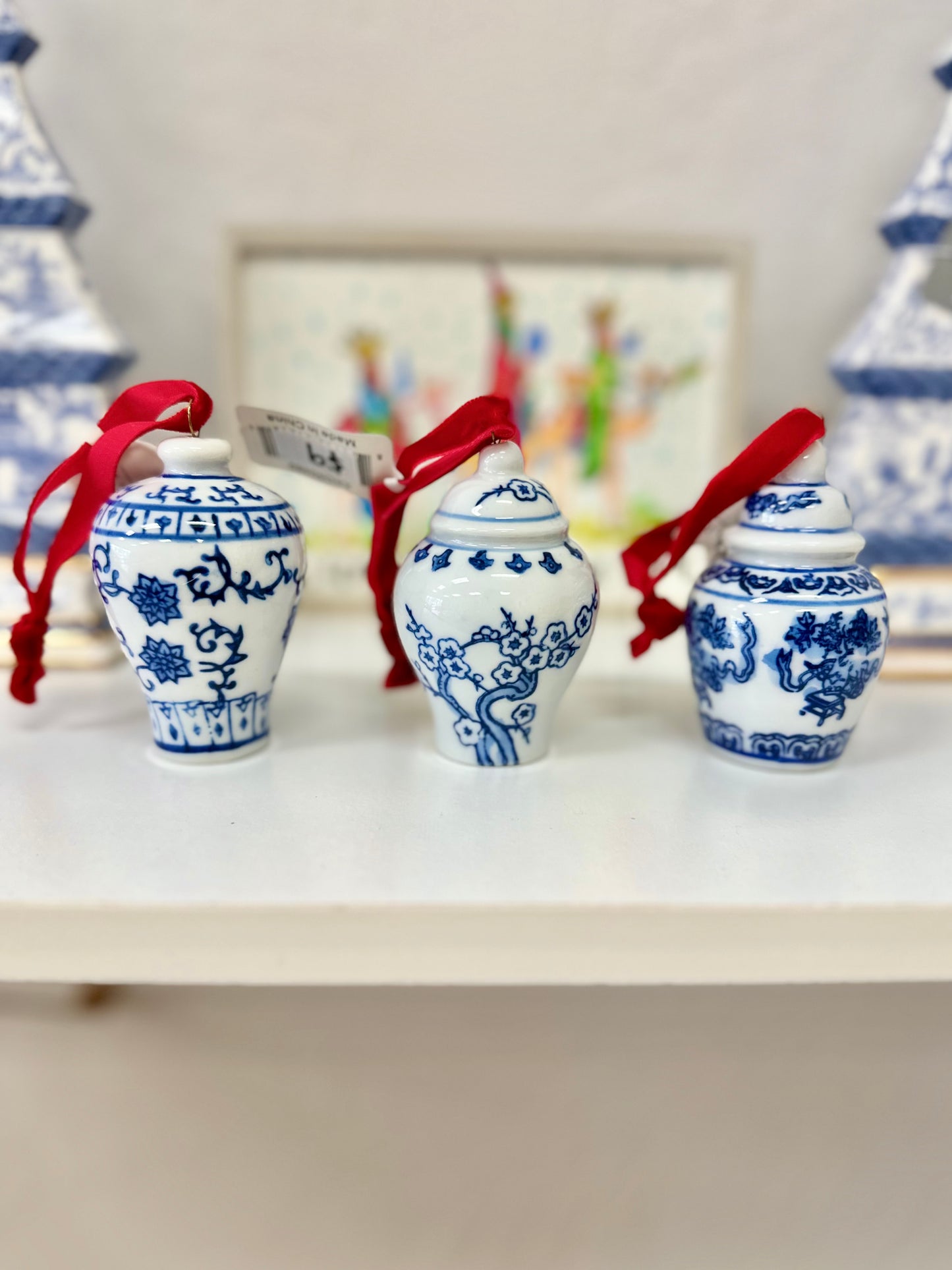 Chinoiserie Porcelain Ginger Jar Ornament, assorted