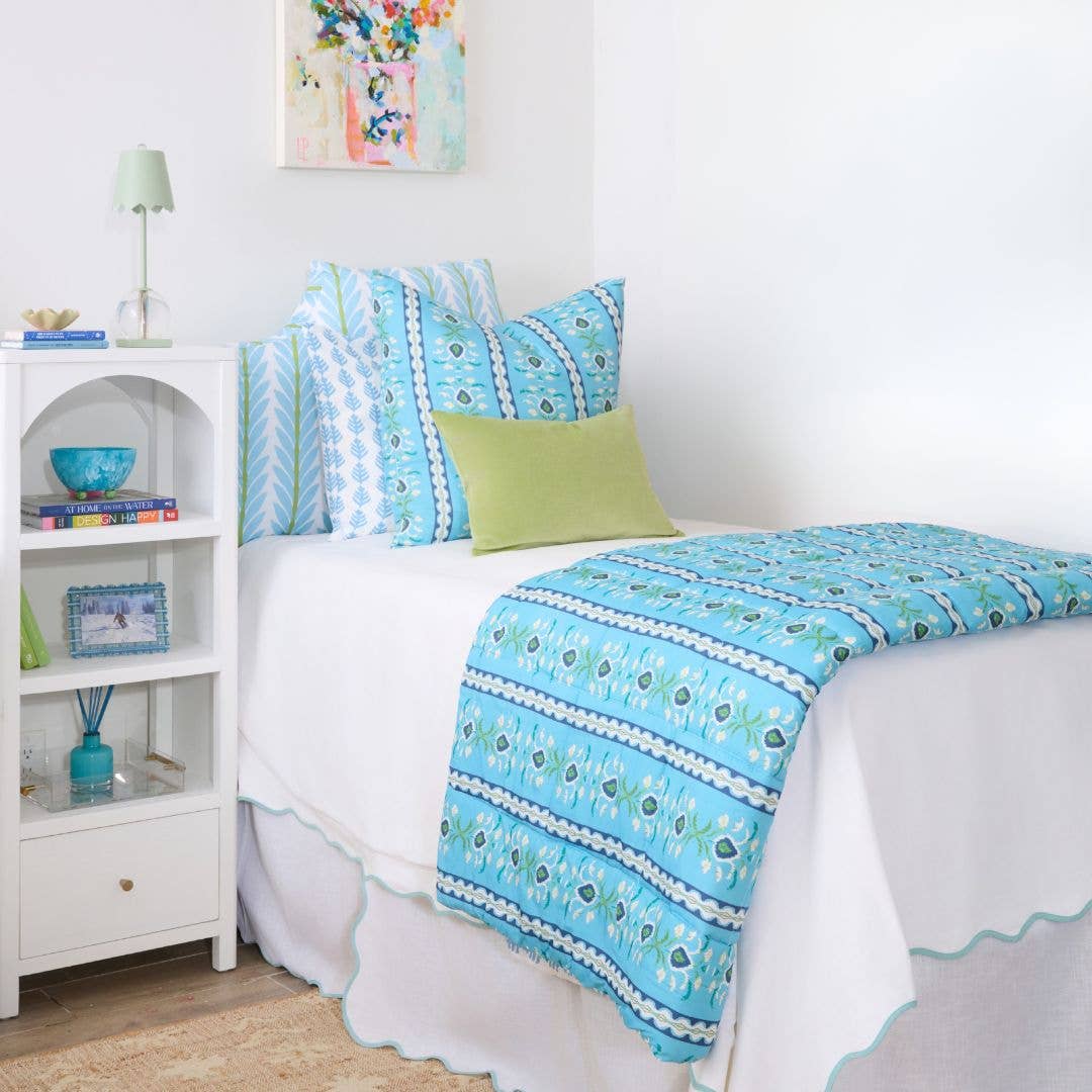 Scalloped Dorm Bedskirt, Blue / White