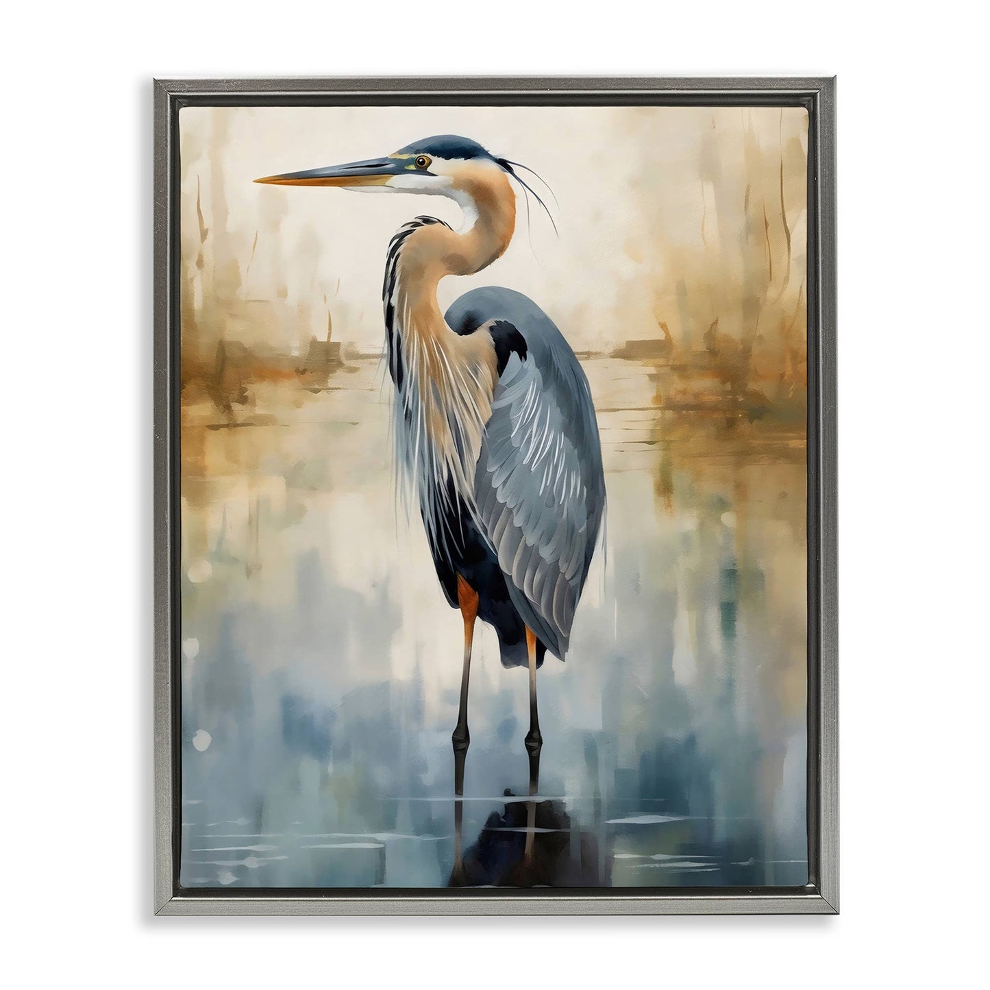 Peaceful Heron over Abstract - Framed Wall Art
