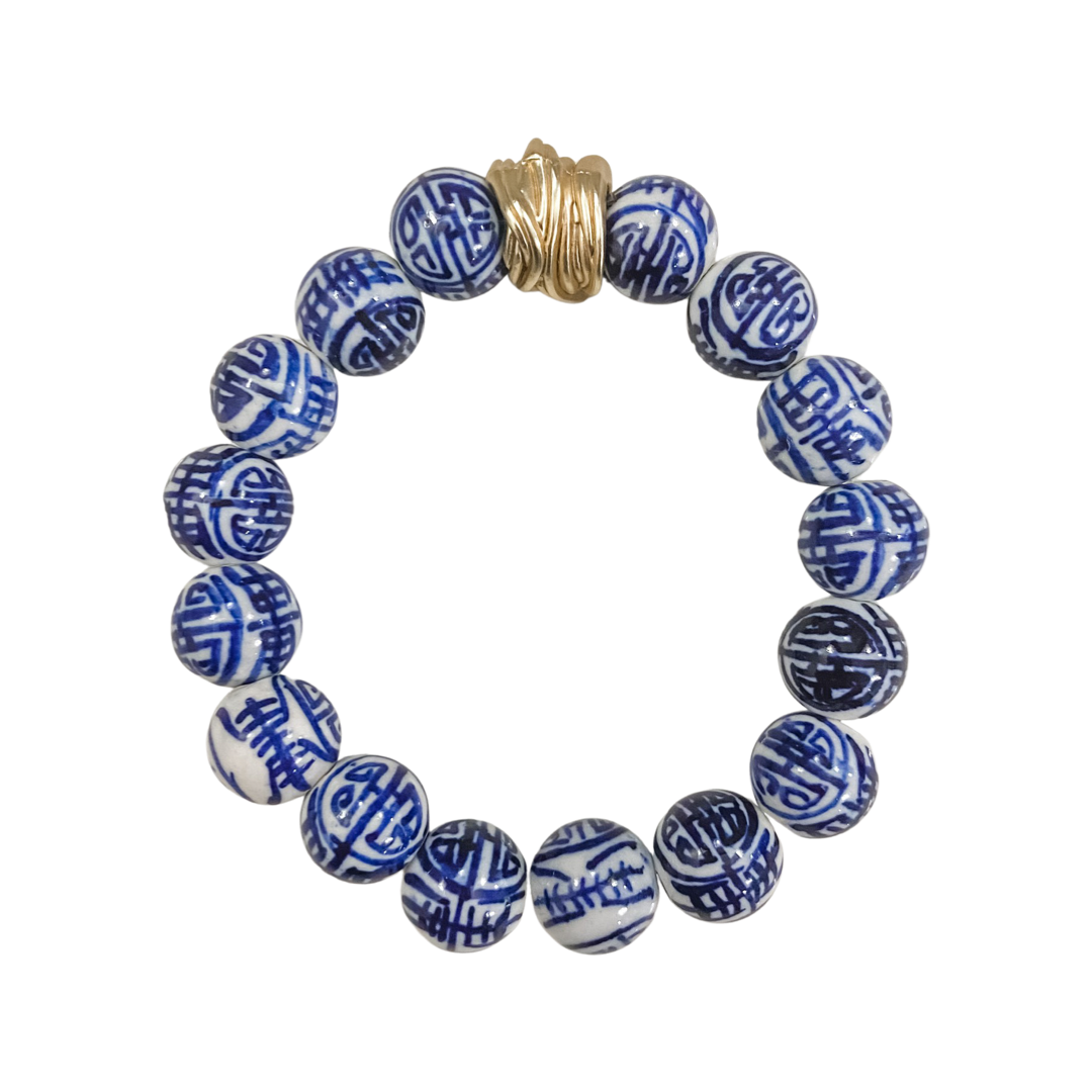 Chinoiserie Beaded Bracelet, Blue