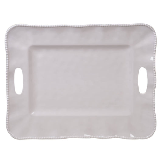 Perlette Cream Melamine Rectangle Tray w/Handles 19 in x 15 in