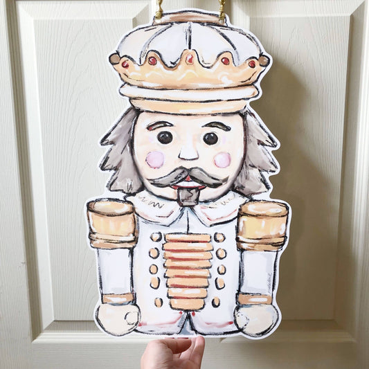 White Gold Nutcracker Door Hanger - Christmas Neutral Decor