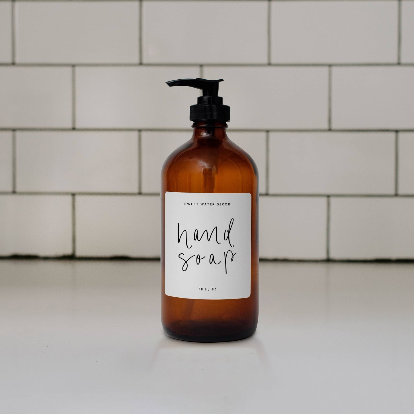16oz Amber Glass Hand Soap Dispenser