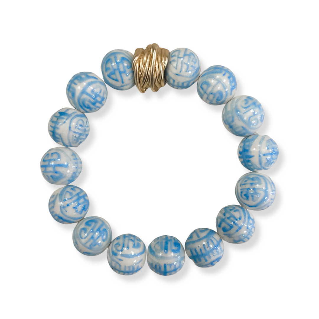 Chinoiserie Beaded Bracelet, Pale Blue