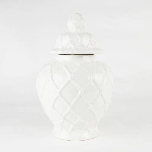 White Textured Ginger Jar - Large 6.25" x 6.25" x 10"