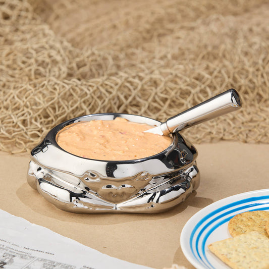 Silver Titanium Plated 3-D Crab Dip Bowl with Spreader