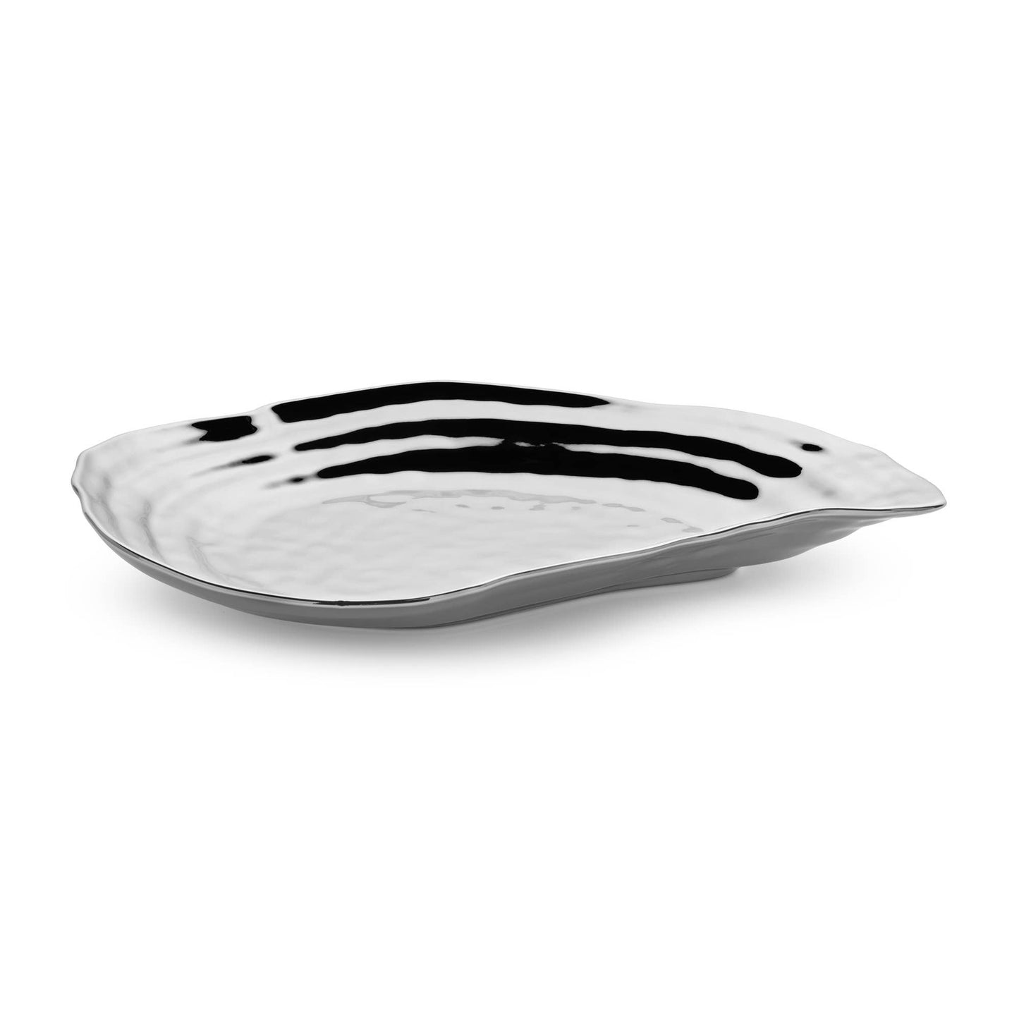 Silver Plated Porcelain Oyster Platter 15.5x10"