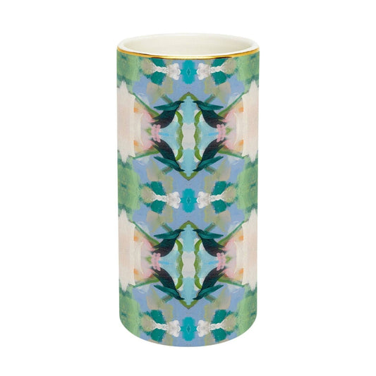 Laura Park Decorative cylindrical vase with a geometric pattern on a white background