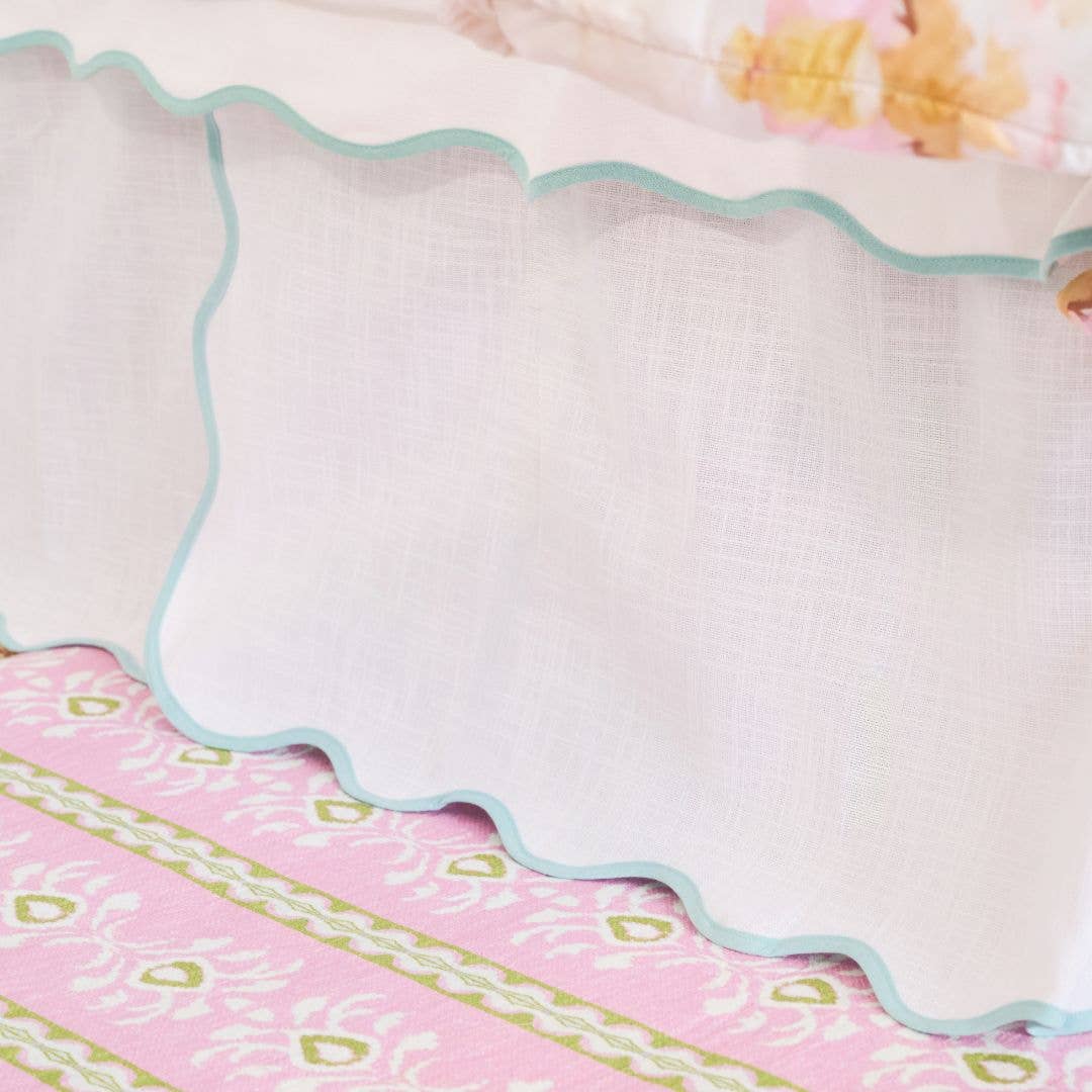 Scalloped Dorm Bedskirt, Blue / White