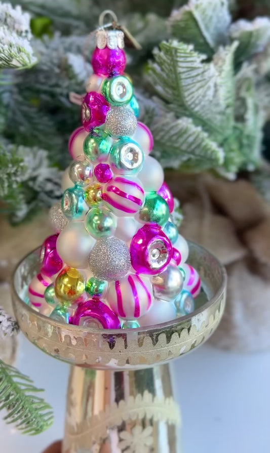 5.5" Eric Cortina Mulitcolored Reflector Tree Glass Ornament